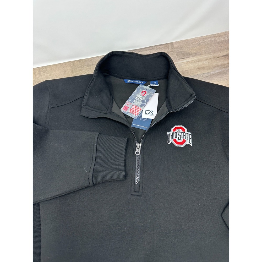 NWT Cutter & Buck Roam Eco 1/4 Zip Pullover Mens XL Black Ohio State Buckeye